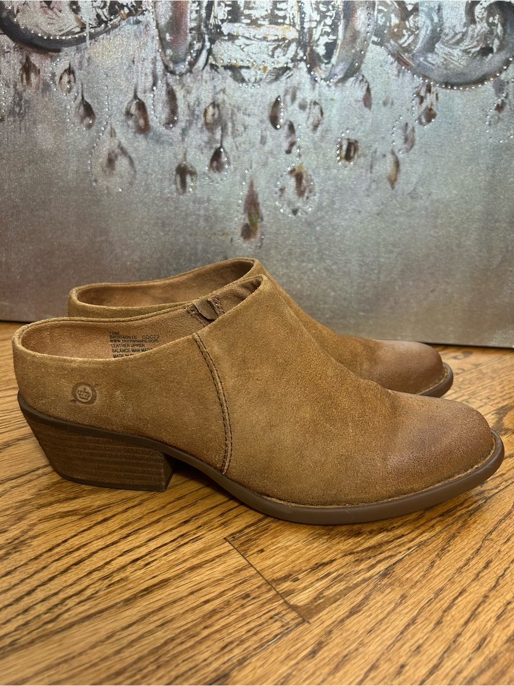 BORN Starr Tan Distressed Leather Slip On Mules Clogs Size 10